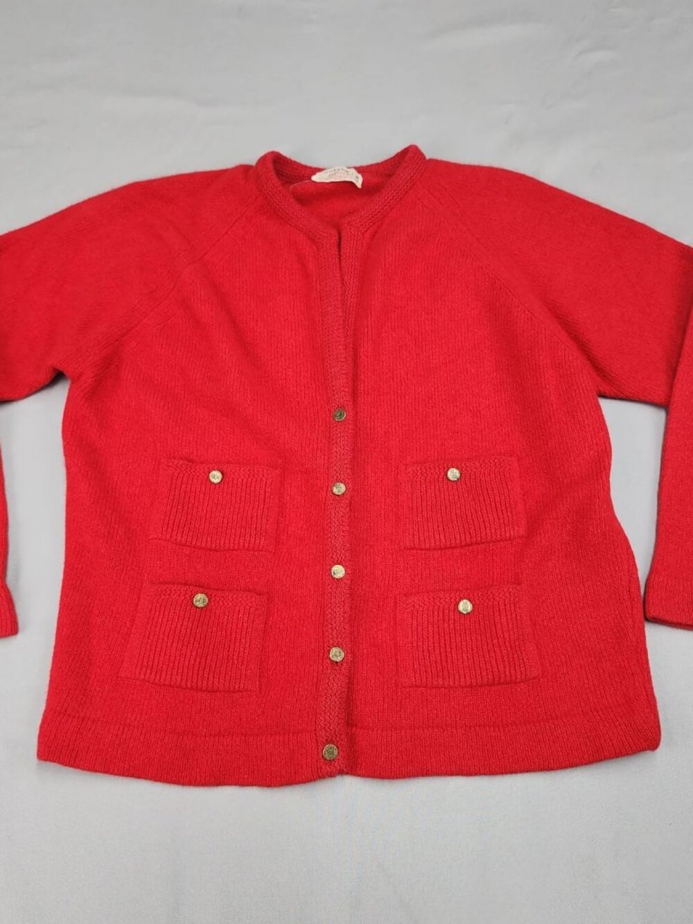 Glasgo Vintage Cardigan Sweater Womens M 40 Red Lambswool Angora Button USA